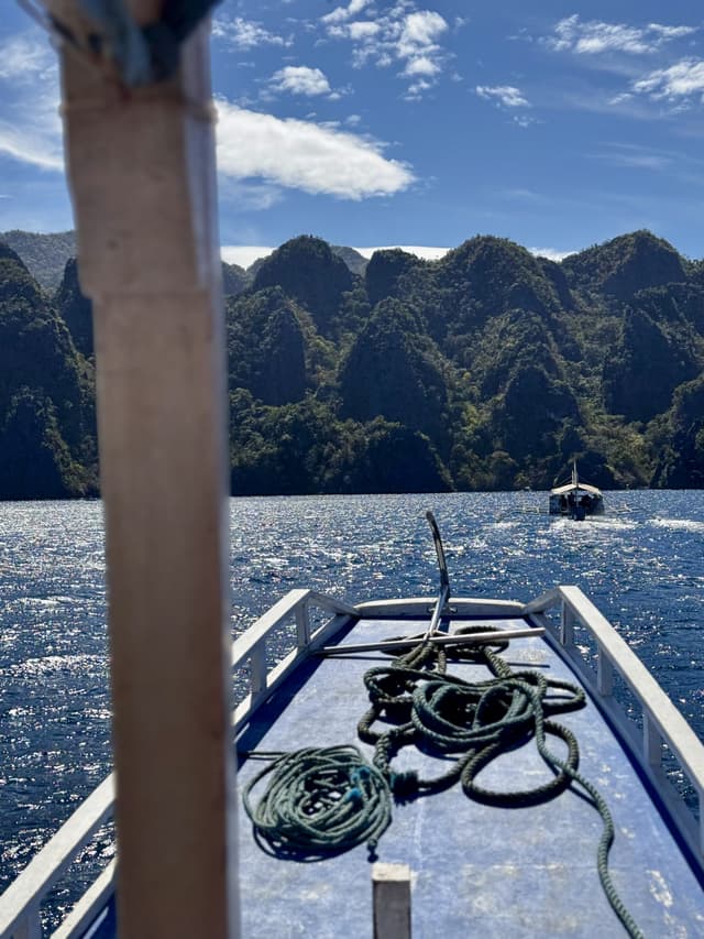 Coiled rope on the deck of a boat